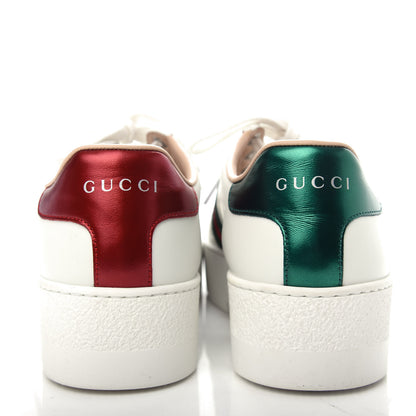 Gucci Calfskin Web Bee Embroidered Womens Ace Platform Sneakers 37 White 7 of 11