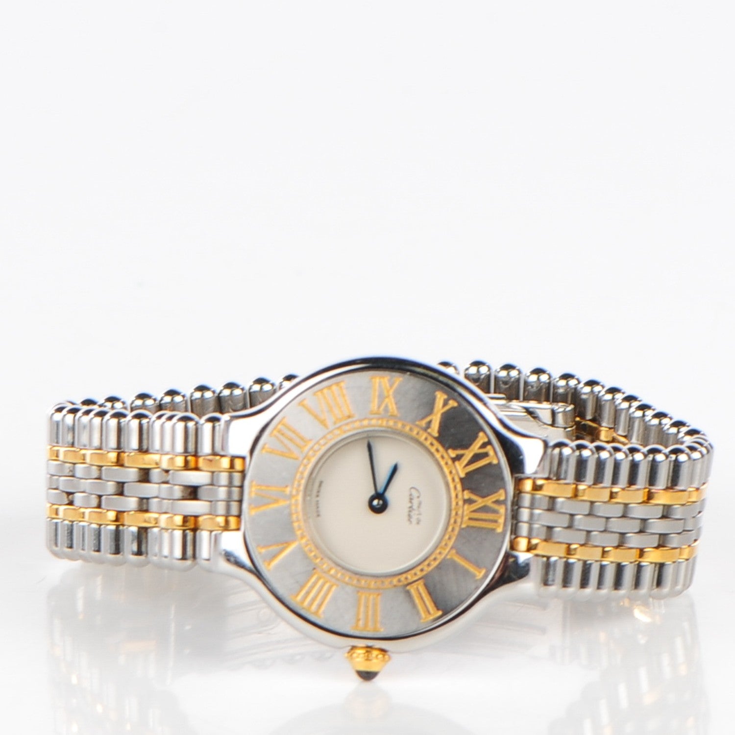 Cartier Stainless Steel 18K Yellow Gold 28mm Must De 21 Bullet Link Quartz Watch 4 of 7