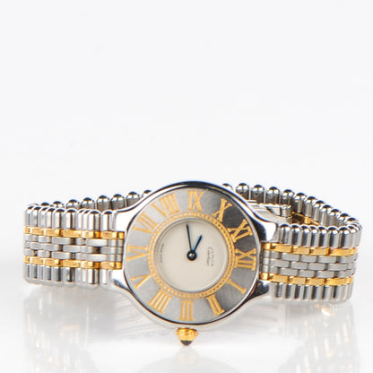 Cartier Stainless Steel 18K Yellow Gold 28mm Must De 21 Bullet Link Quartz Watch 4 of 7