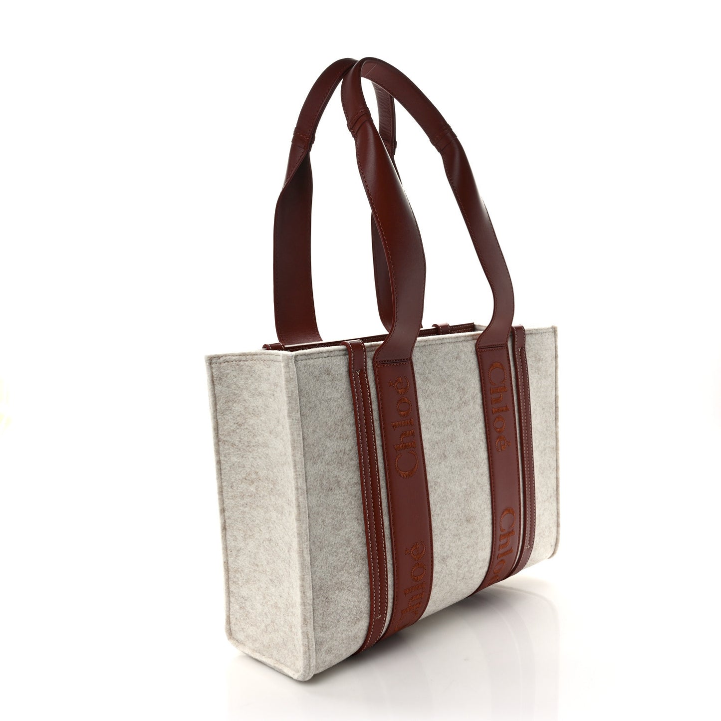 Felt Calfskin Medium Woody Ribbon Tote Cement Beige