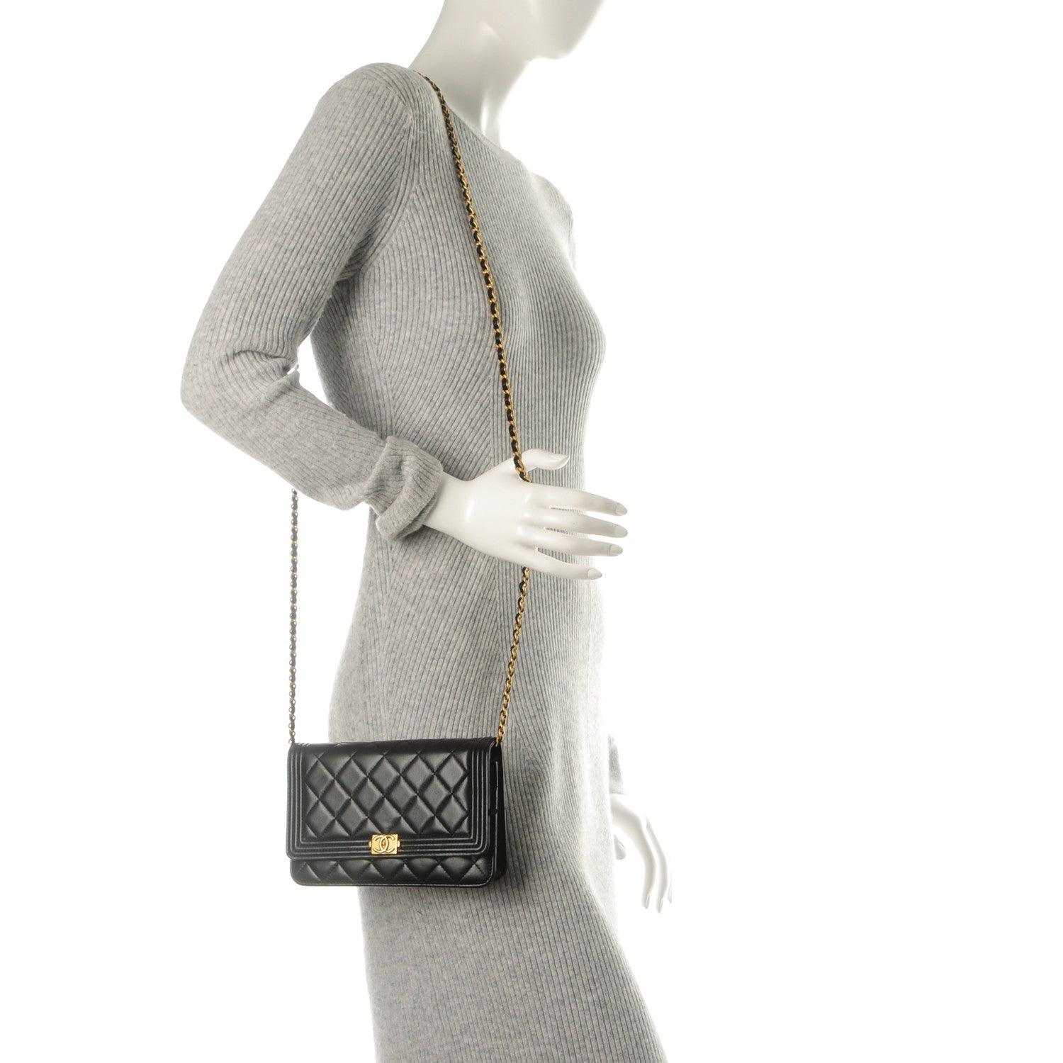 Chanel Lambskin Quilted Boy Wallet On Chain WOC Black 2 of 6