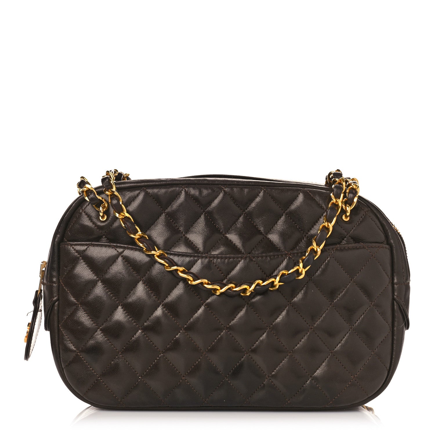 Chanel Lambskin Quilted Camera Case Brown 1 of 12