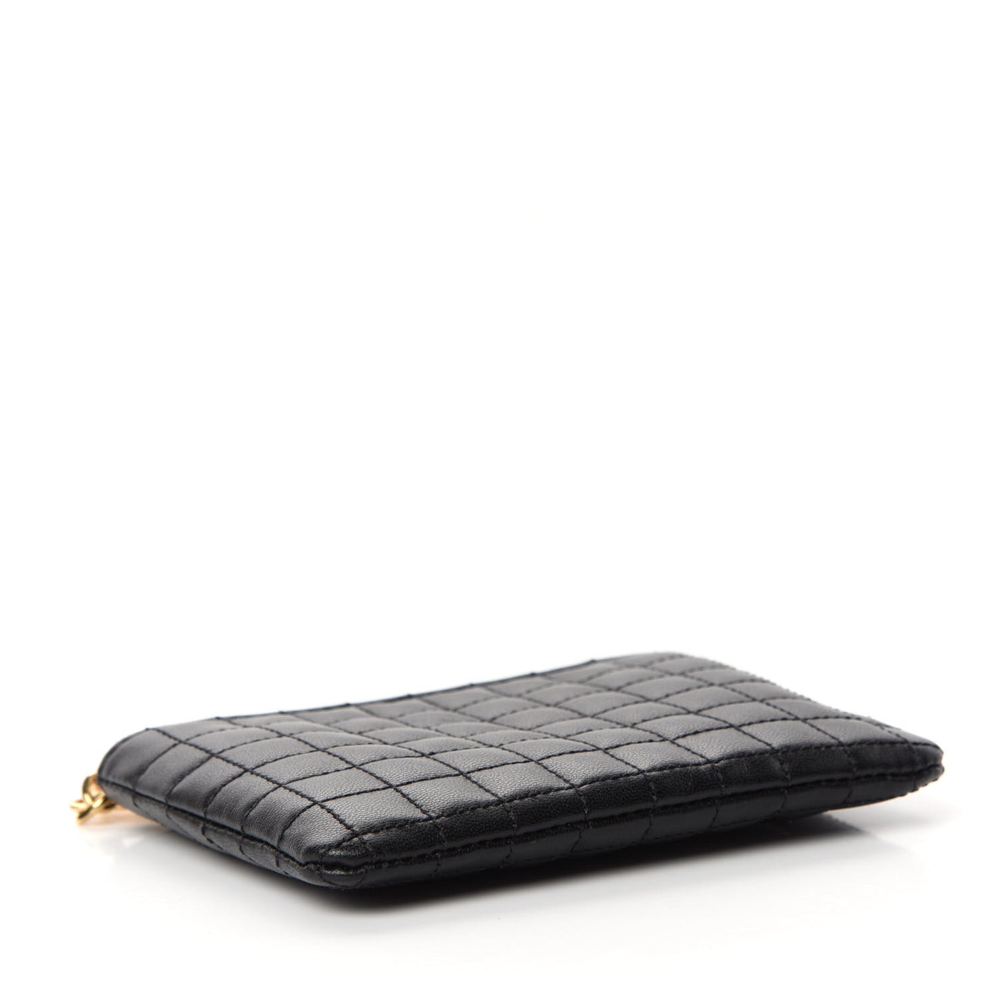 Calfskin Quilted C Charm Coin Card Pouch Black