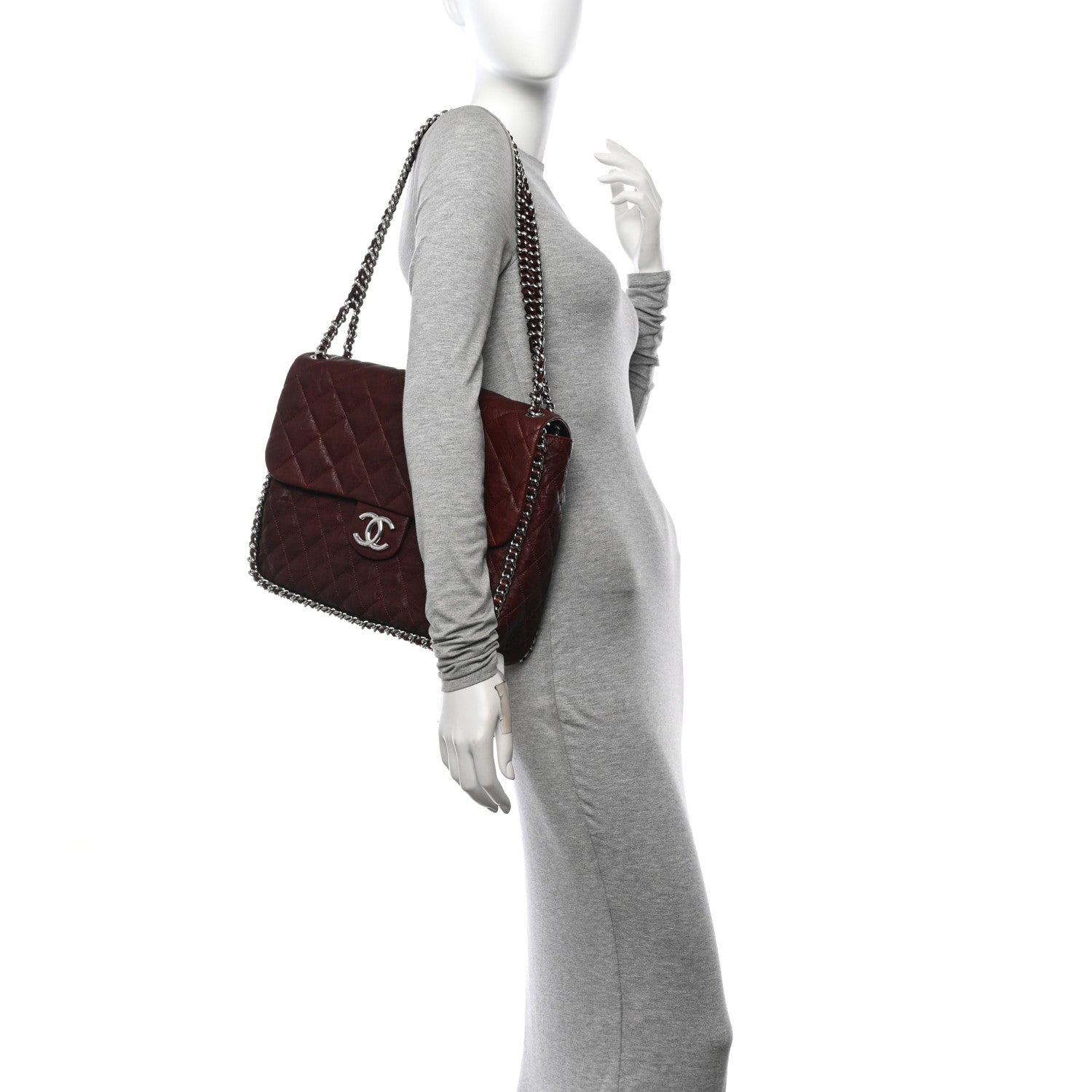 Chanel Washed Lambskin Quilted Chain Around Maxi Flap Dark Brown 2 of 10