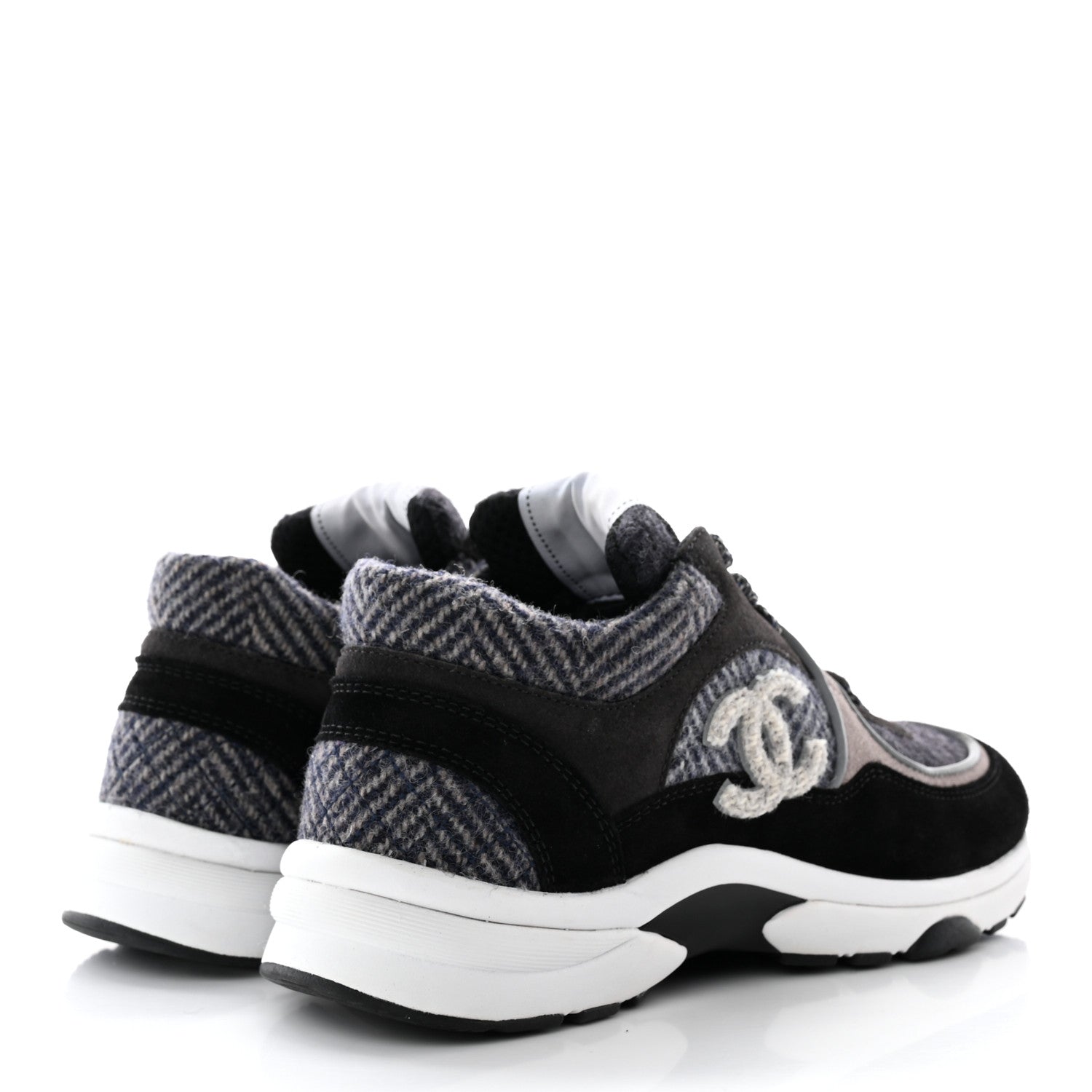Chanel Tweed Suede Womens CC Sneakers 36 Black Grey 4 of 16