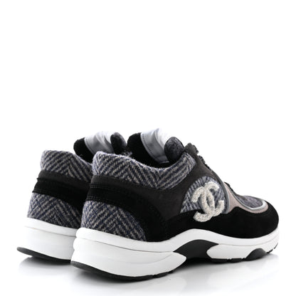 Chanel Tweed Suede Womens CC Sneakers 36 Black Grey 4 of 16