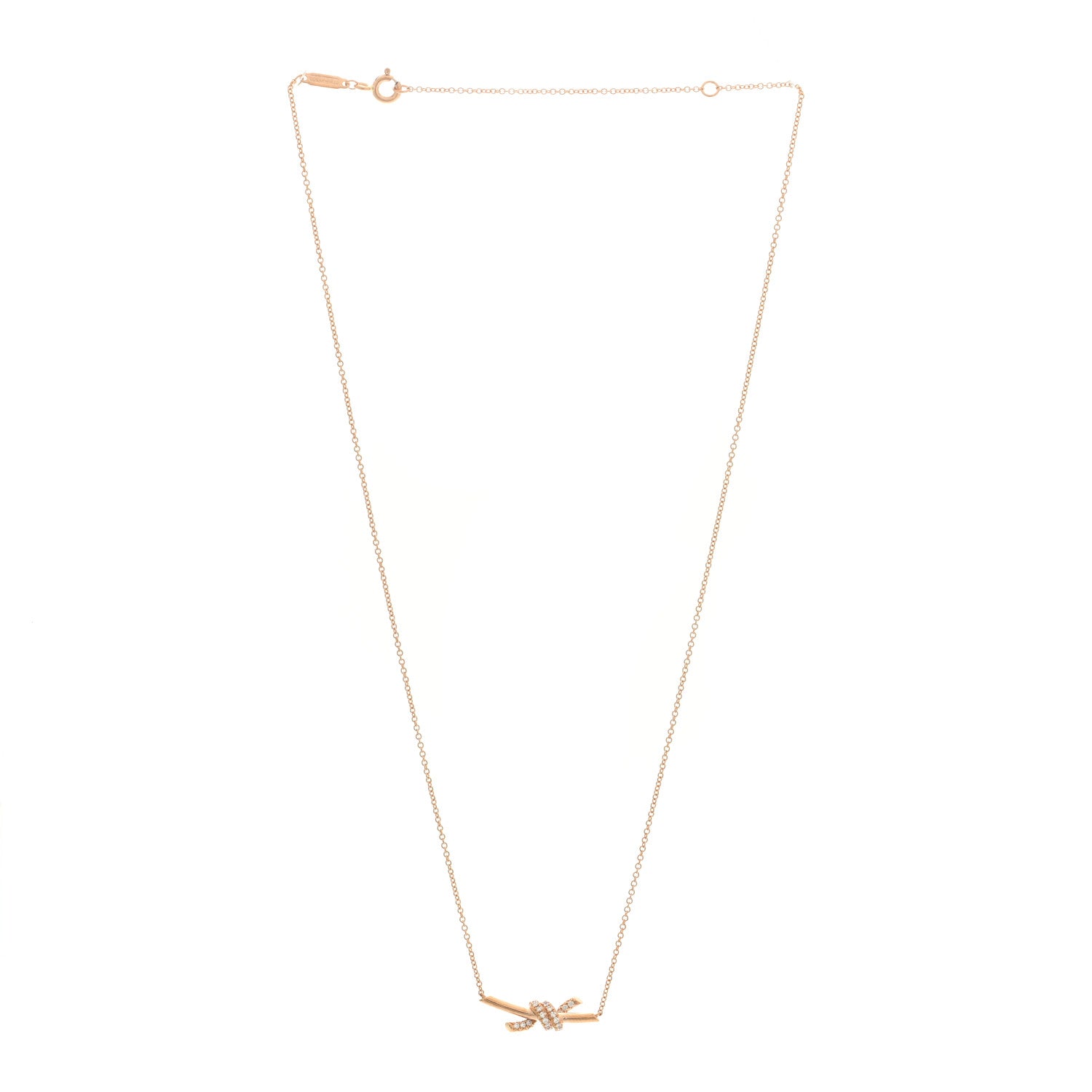 Tiffany 18K Rose Gold Diamond Small Knot Necklace 3 of 6