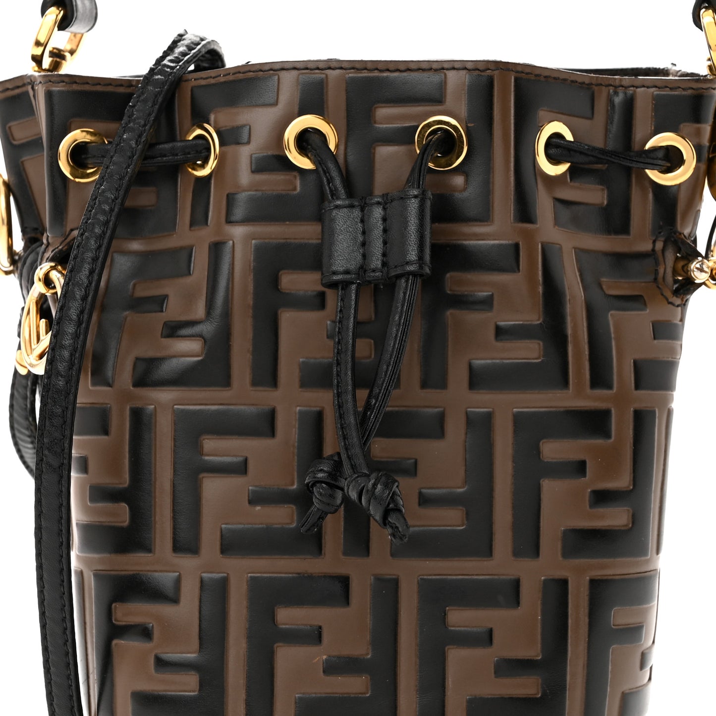 Vitello Liberty F is Fendi Bi-Color FF 1974 Embossed Mini Mon Tresor Bucket Bag Maya Black