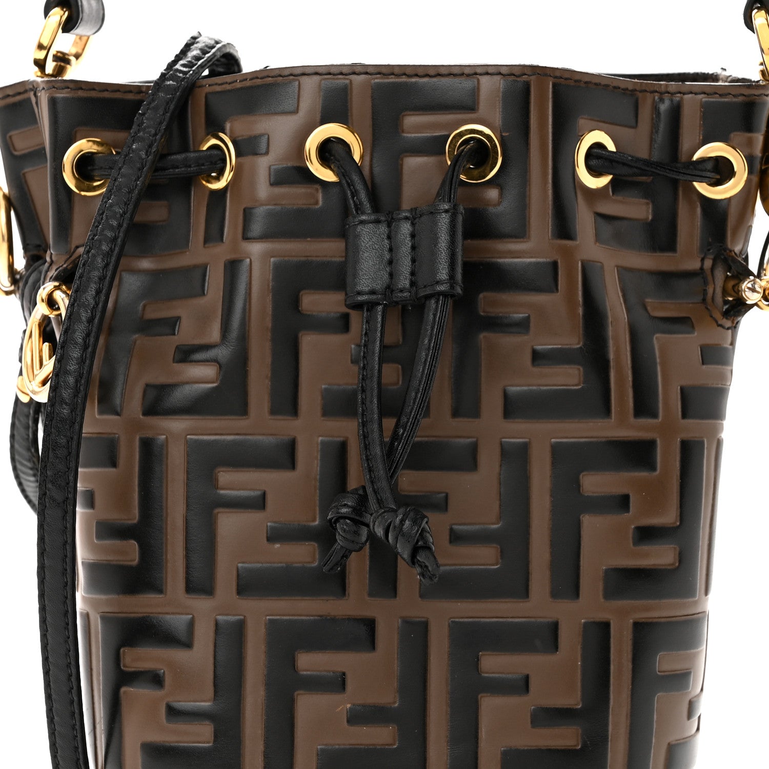 Fendi Vitello Liberty F is Fendi Bi-Color FF 1974 Embossed Mini Mon Tresor Bucket Bag Maya Black 8 of 11