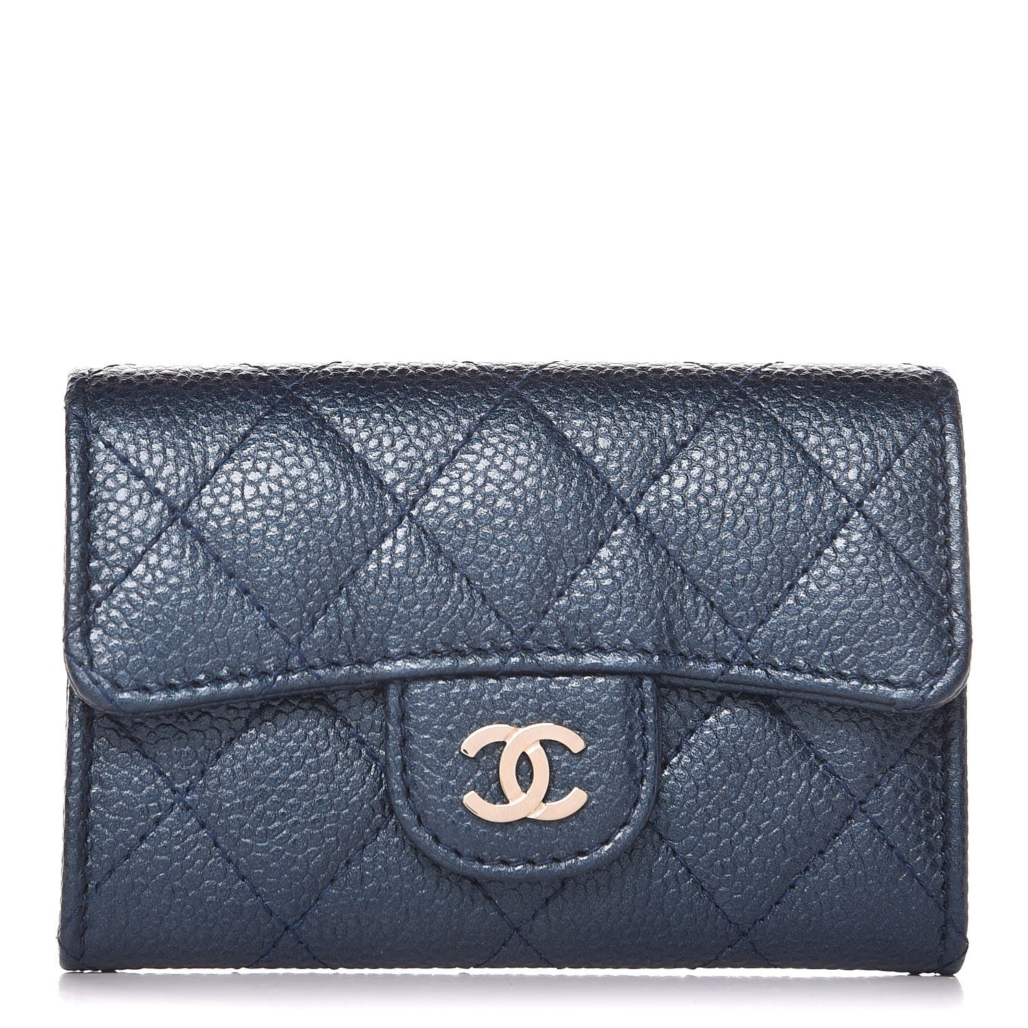 Chanel Metallic Caviar Quilted Flap Card Holder Dark Blue 1 of 9
