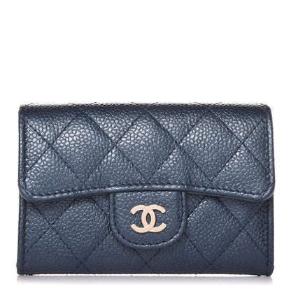 Chanel Metallic Caviar Quilted Flap Card Holder Dark Blue 1 of 9