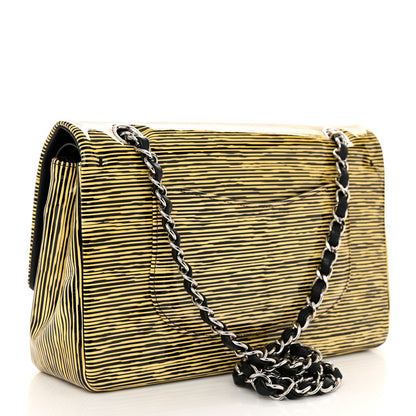 Chanel Patent Calfskin Striped Medium Double Flap Yellow Black 3 of 10