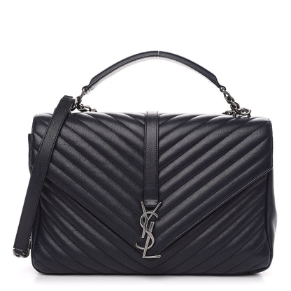 Saint Laurent Sheepskin Matelasse Chevron Monogram Large College Satchel Navy Blue 1 of 9