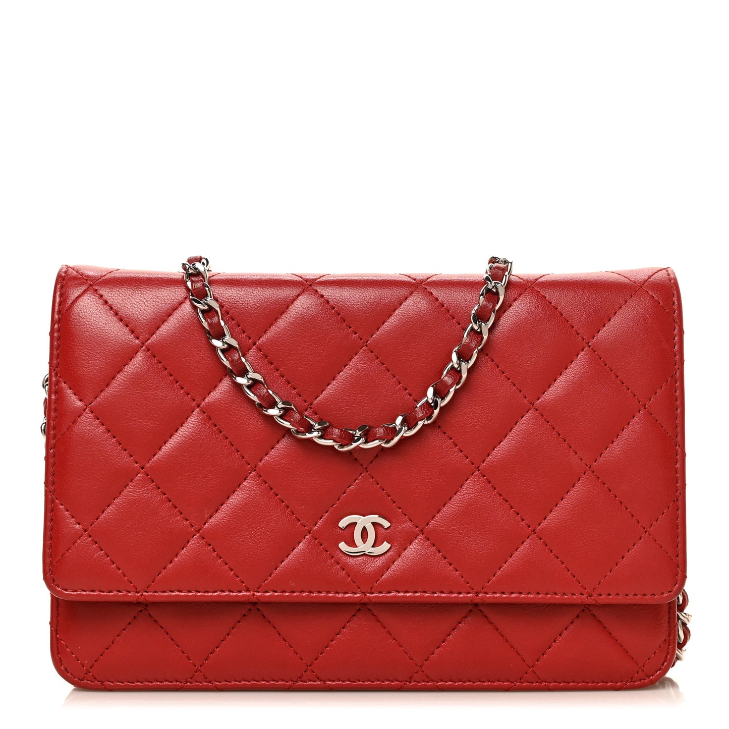 Lambskin Quilted Wallet On Chain WOC Red