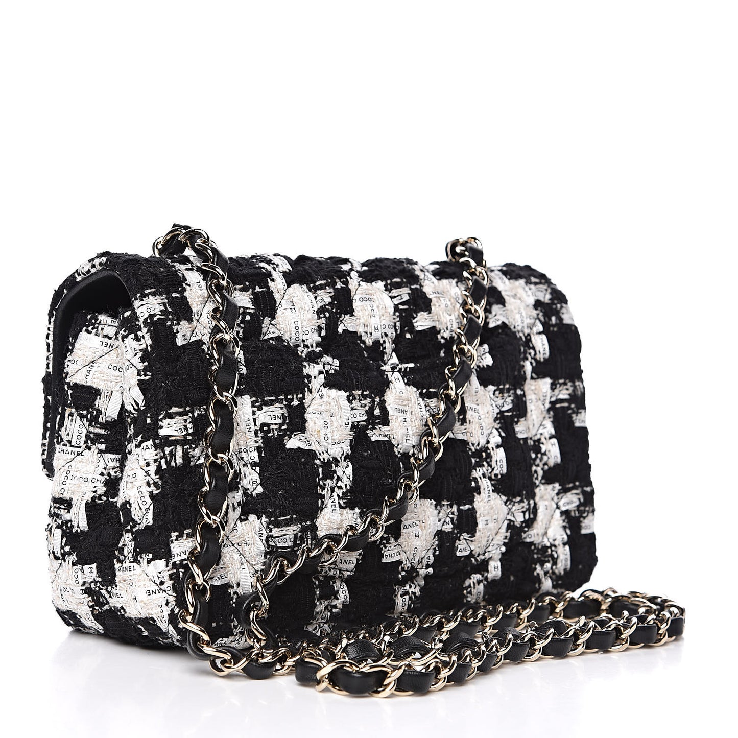 Tweed Quilted Mini Rectangular Flap Black Ecru White