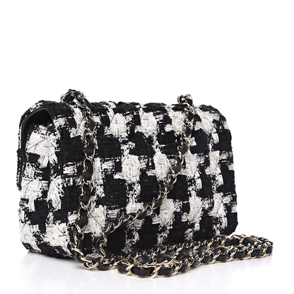 Chanel Tweed Quilted Mini Rectangular Flap Black Ecru White 3 of 12
