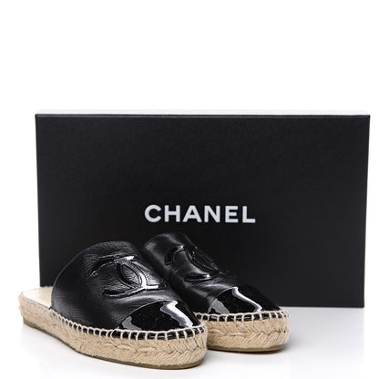 Chanel Goatskin Patent Calfskin CC Espadrille Mules 34 Black 13 of 13