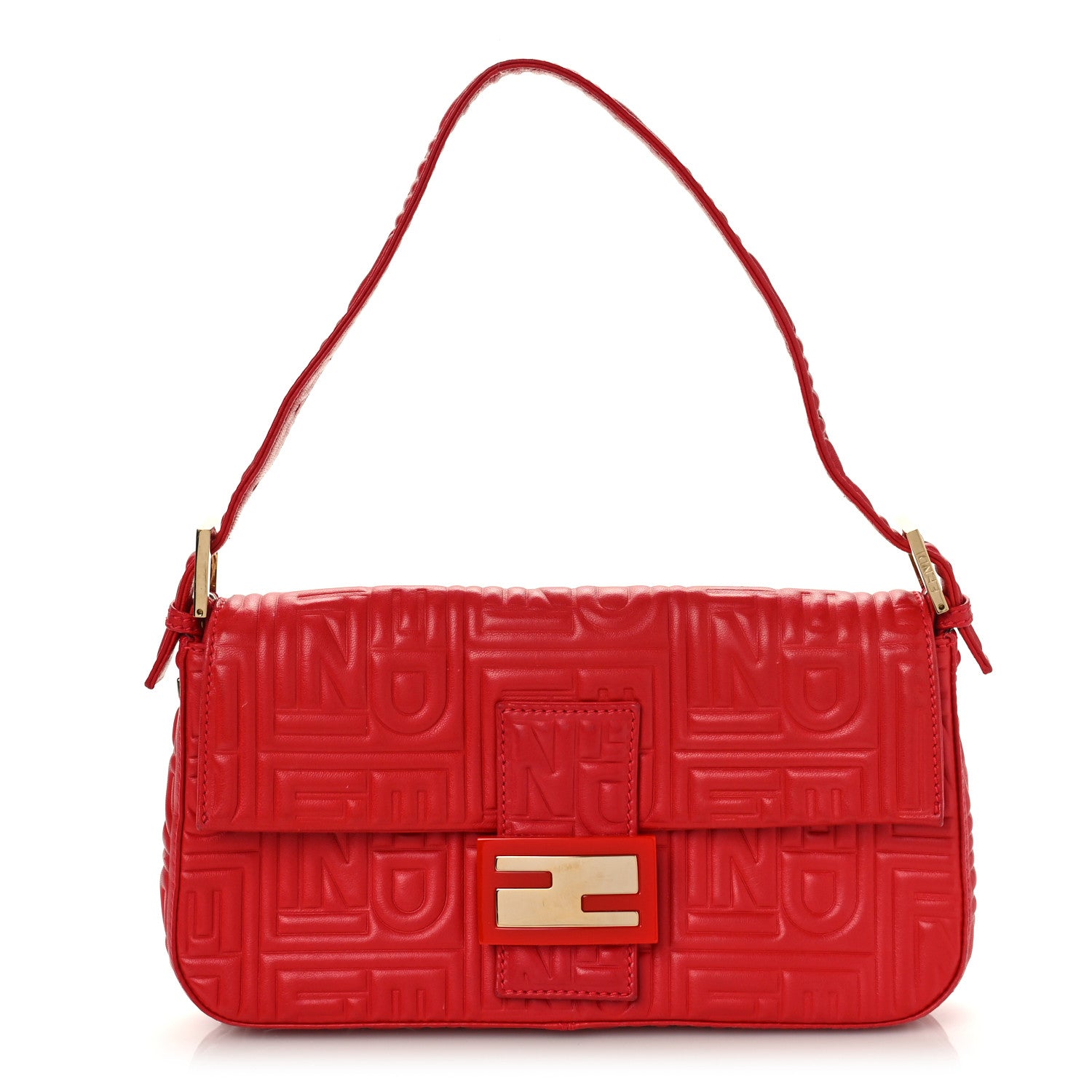 Fendi Nappa Logo Embossed Baguette Red 1 of 9