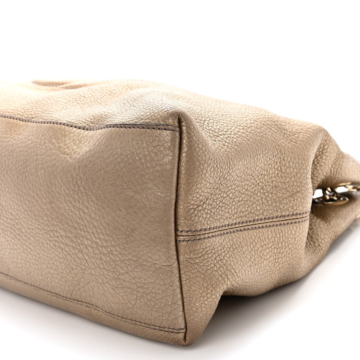 Gucci Metallic Pebbled Calfskin Medium Soho Chain Shoulder Bag Golden Beige 10 of 14