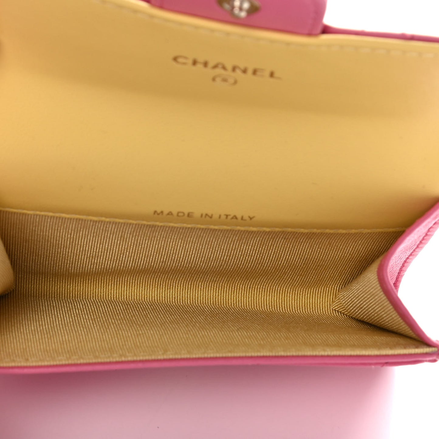 Lambskin Quilted Flap Card Holder Wallet Pink Yellow