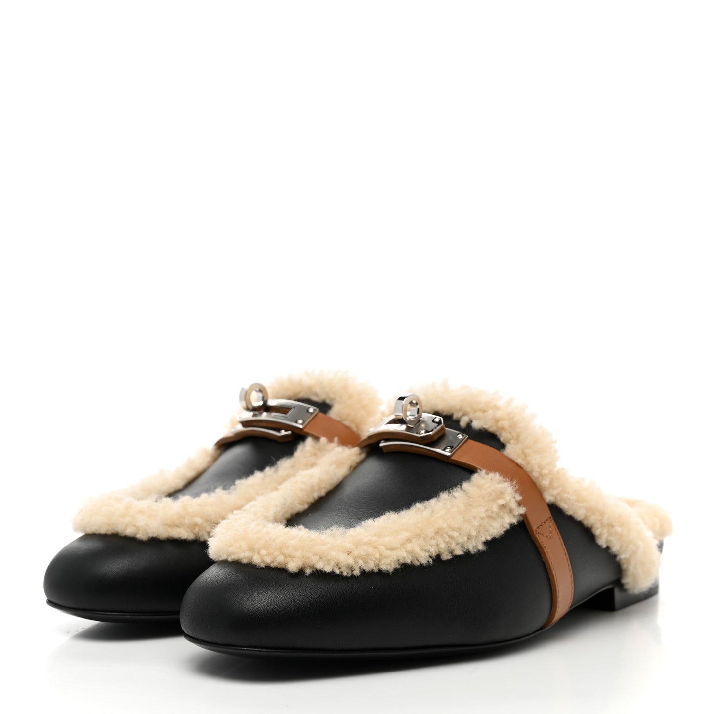 Shearling Calfskin Womens Oz Mules 36 Naturel Black
