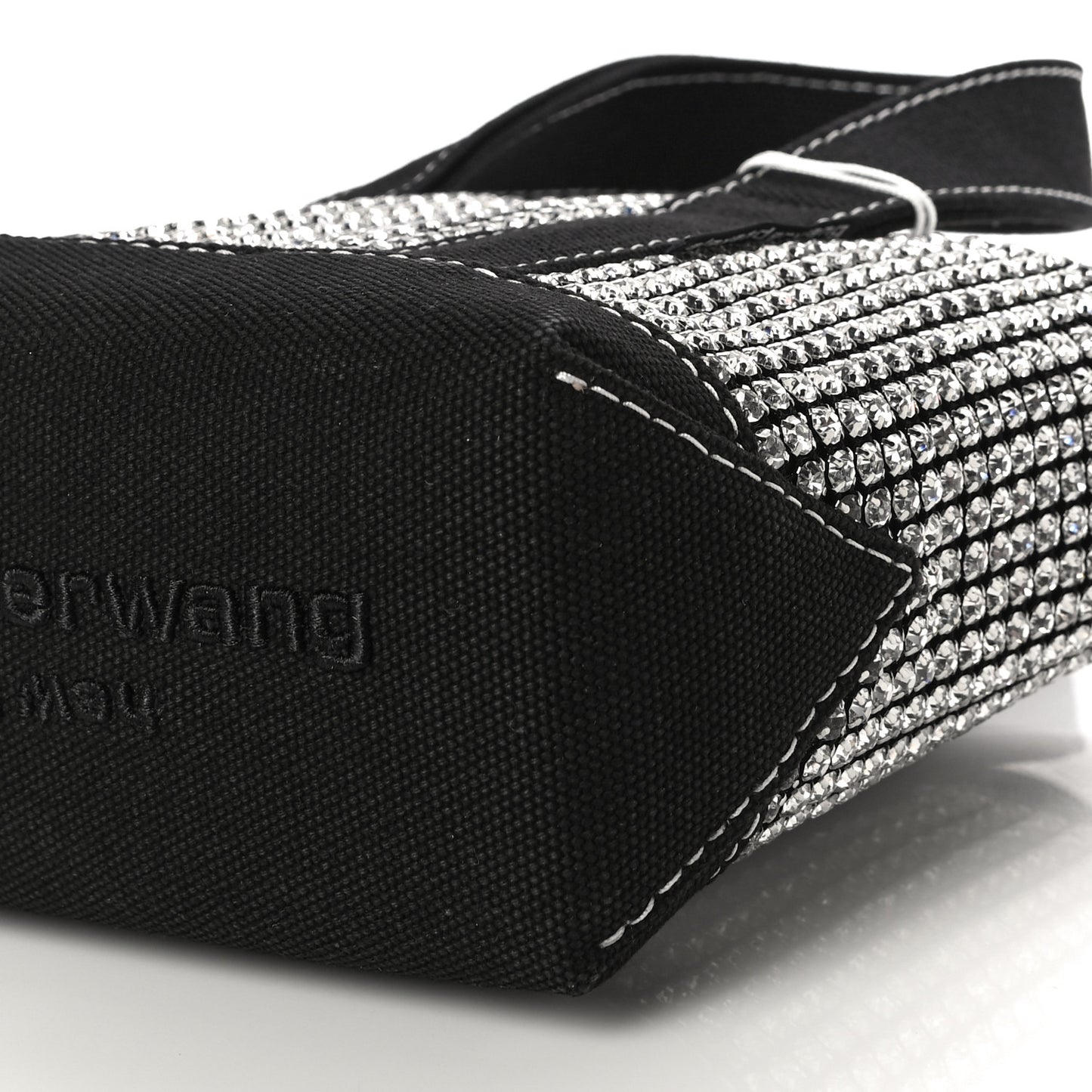 Mesh Crystal Rhinestone Mini Cruiser Tote Black Silver