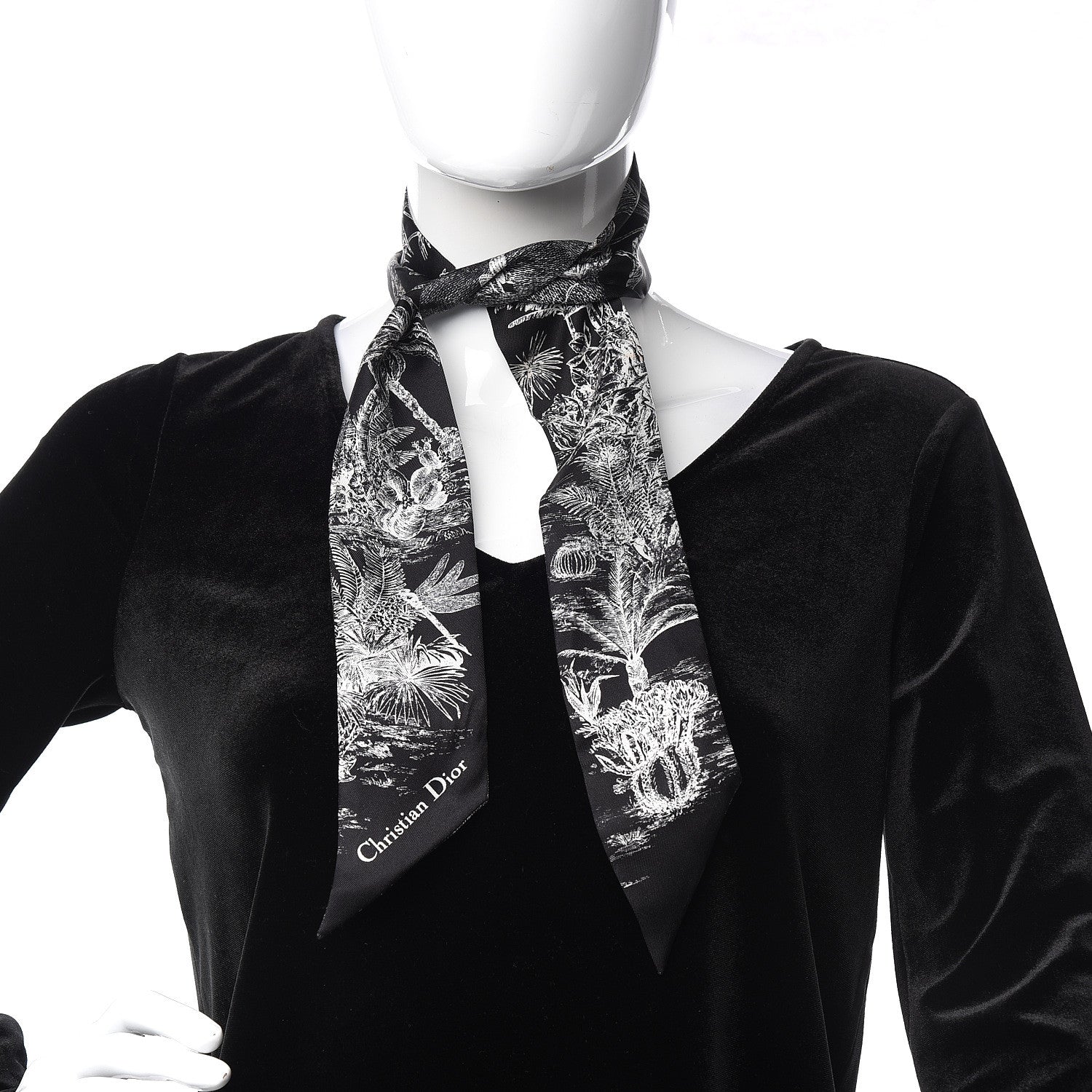 Christian Dior Silk Toile De Jouy Tropicalia Mitzah Scarf Black 2 of 4