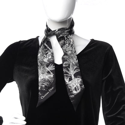 Christian Dior Silk Toile De Jouy Tropicalia Mitzah Scarf Black 2 of 4