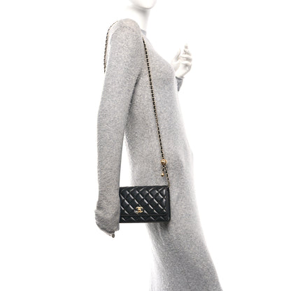 Chanel Lambskin Quilted CC Pearl Crush Wallet on Chain WOC Black 2 of 11