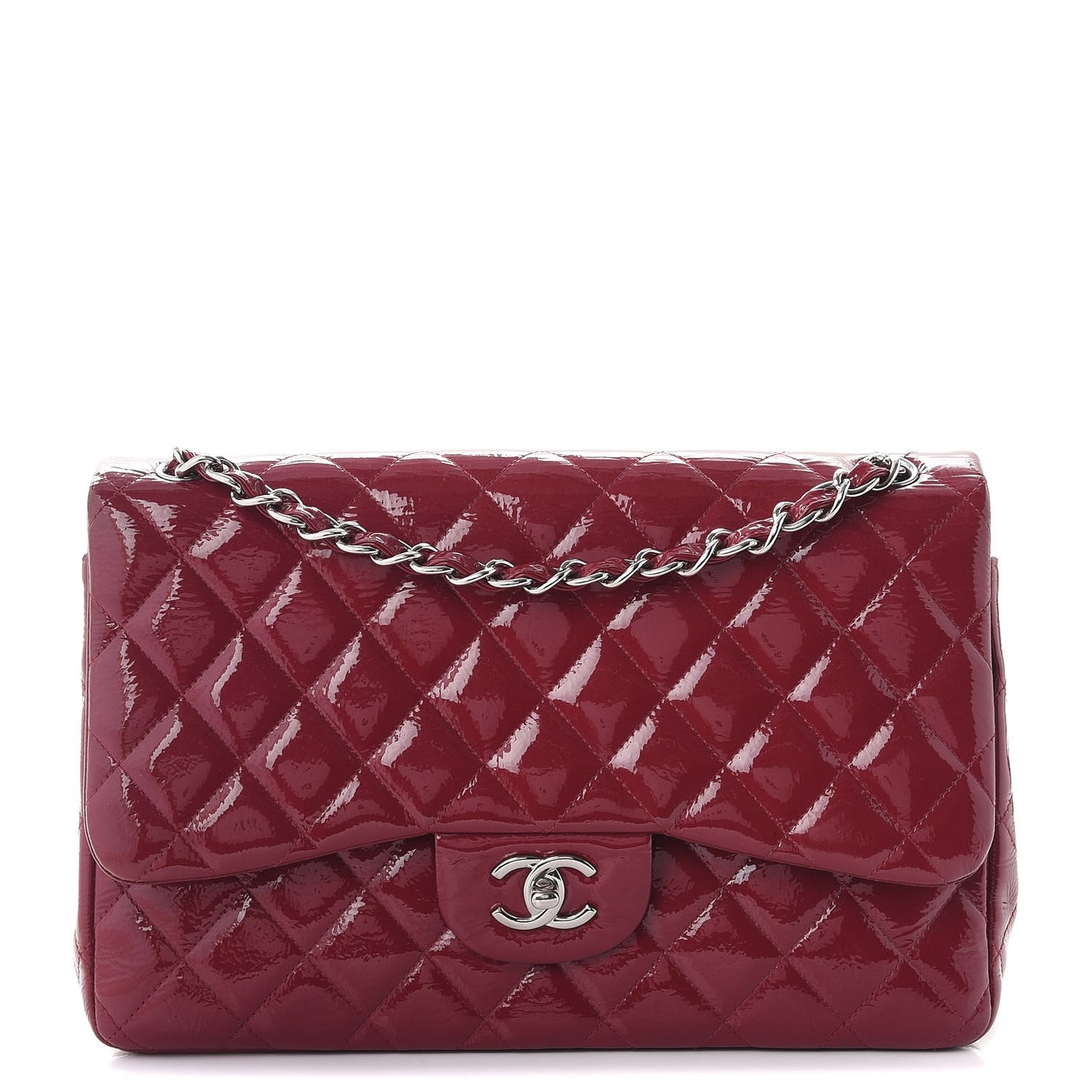 Distressed Patent Quilted Jumbo Double Flap Dark Red