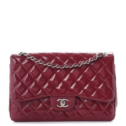 Chanel Distressed Patent Quilted Jumbo Double Flap Dark Red 1 of 15