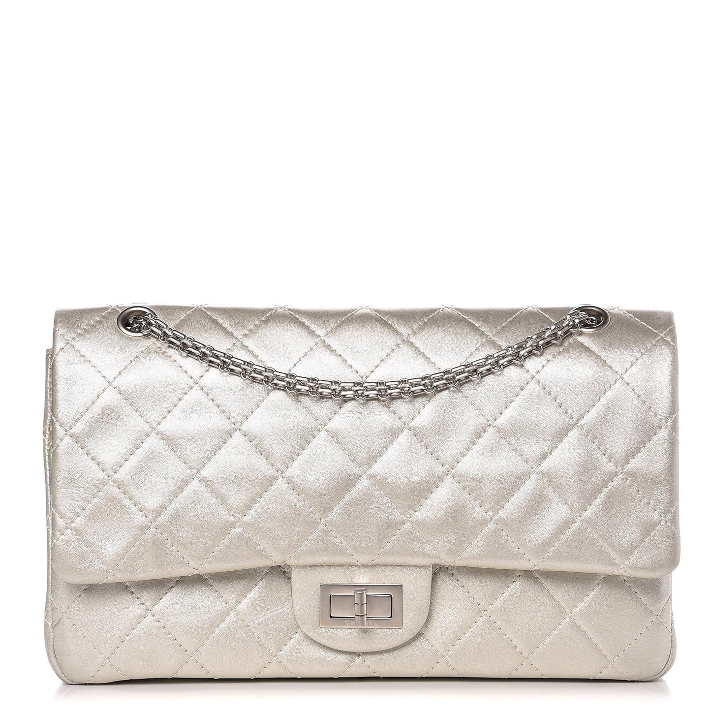 Metallic Lambskin Quilted 2.55 Reissue 227 Flap Silver