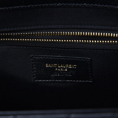 Saint Laurent Grain De Poudre Matelasse Chevron Large Monogram Satchel Black 6 of 7