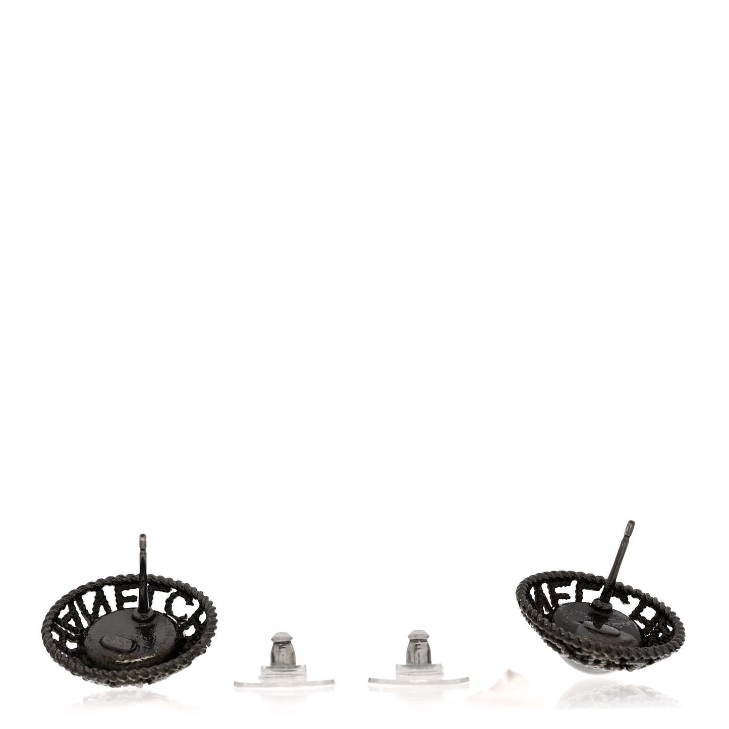 Pearl CC Round Earrings Ruthenium Dark Grey