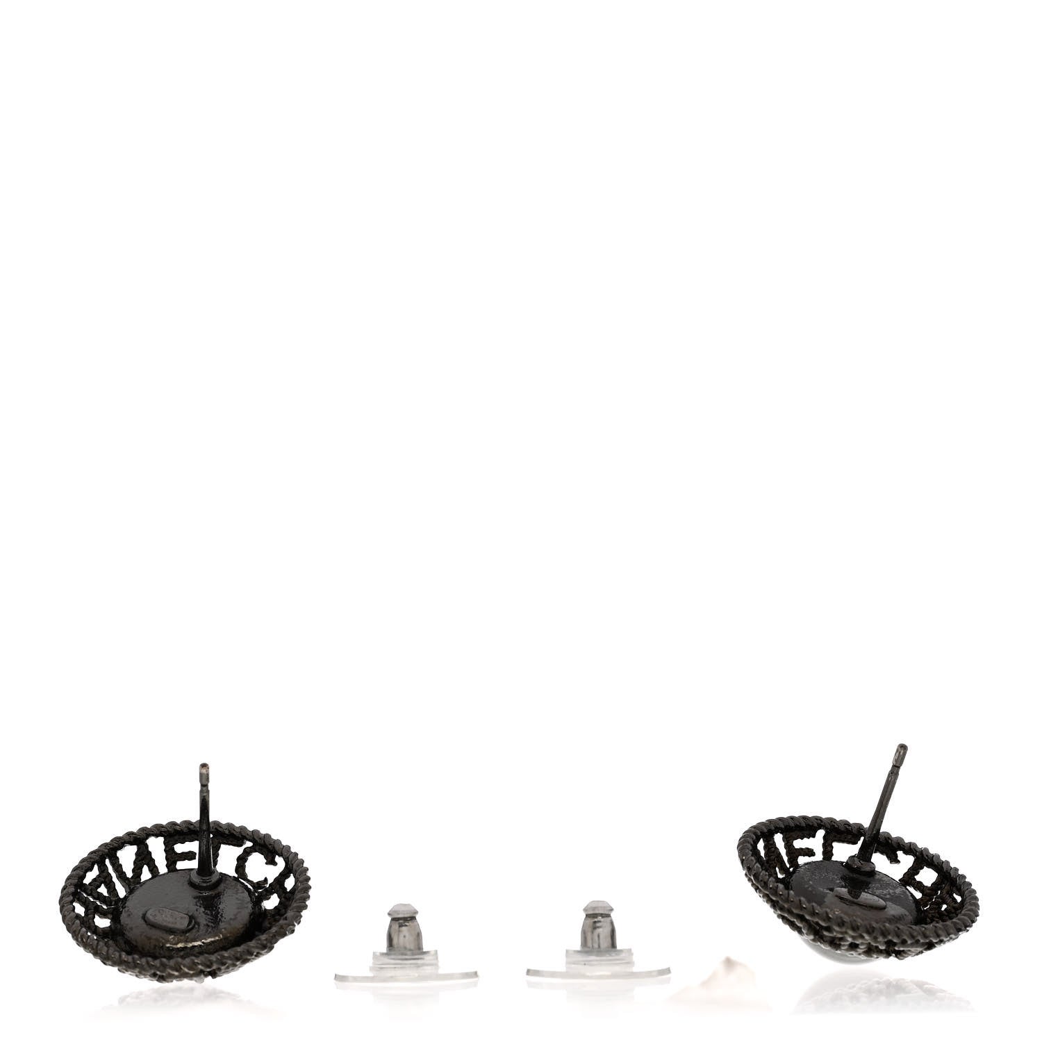 Chanel Pearl CC Round Earrings Ruthenium Dark Grey 3 of 5