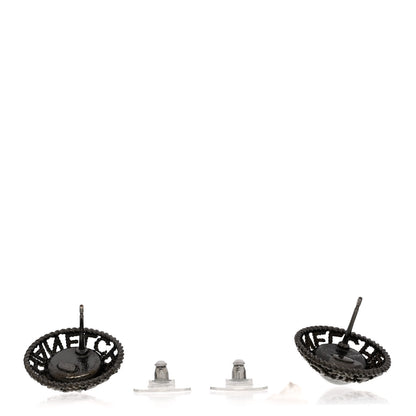 Chanel Pearl CC Round Earrings Ruthenium Dark Grey 3 of 5