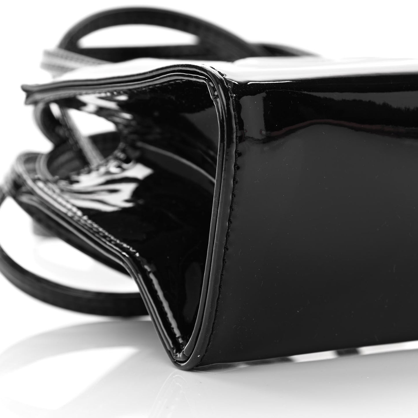 Patent Vegan Leather Small Shopping Bag Black