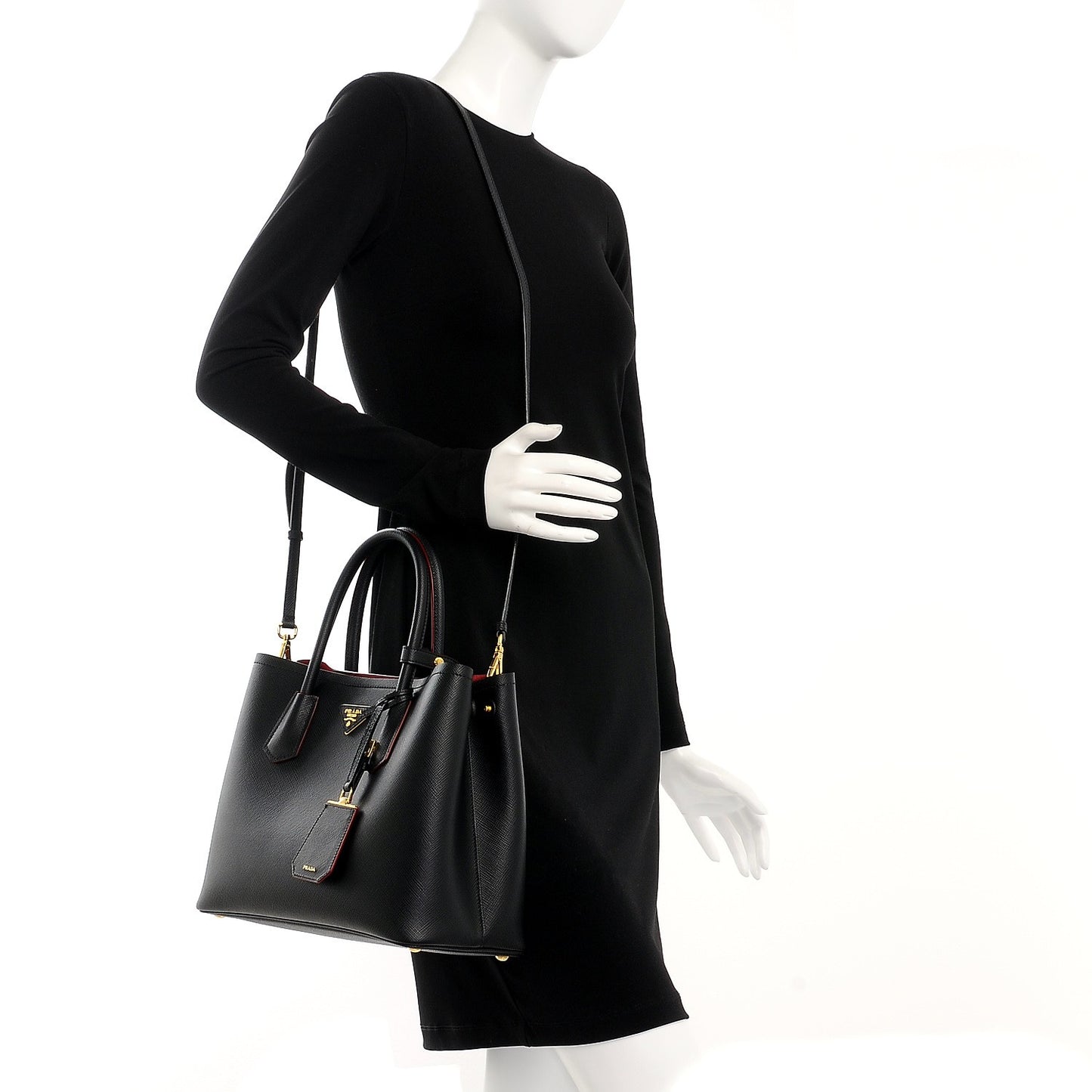 Saffiano Cuir Medium Double Bag Black Fuoco