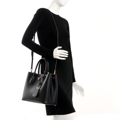 Prada Saffiano Cuir Medium Double Bag Black Fuoco 2 of 8