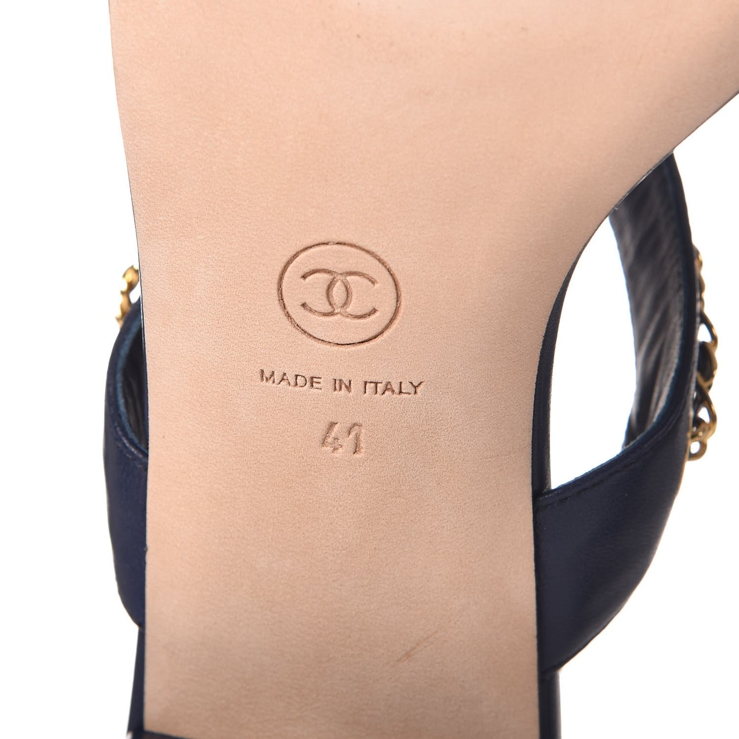 Lambskin Chain Clover Sandals 41 Navy