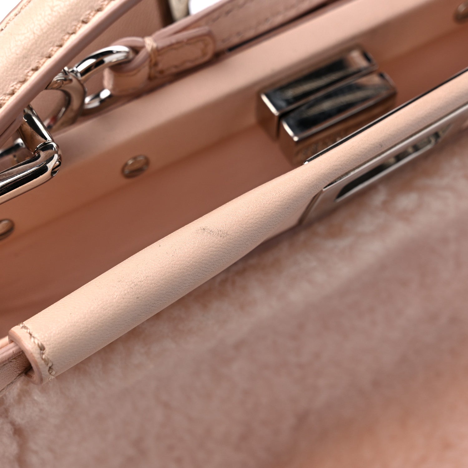 Fendi Shearling Shiny Nappa Mini Peekaboo Iconic Satchel Light Rose 9 of 9