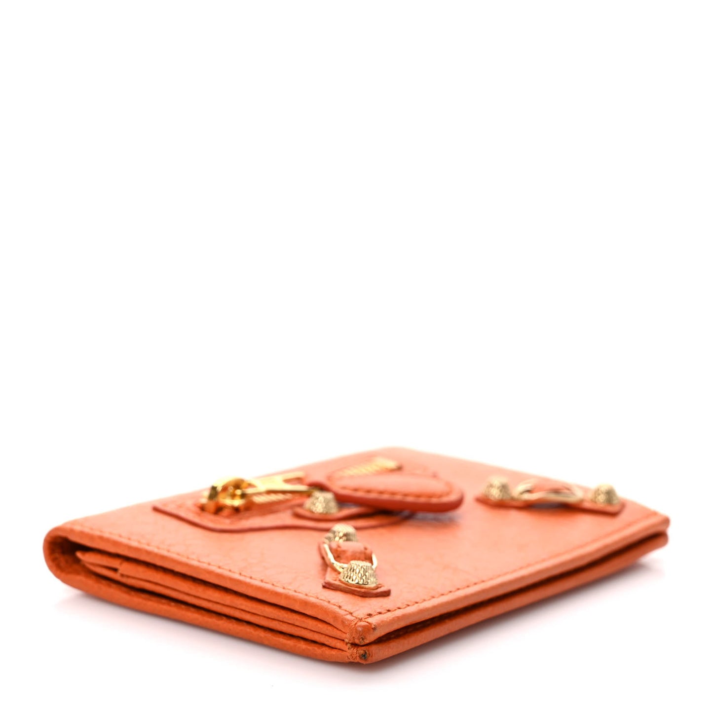 Agneau Giant 12 Gold Hardware Card Case Tangerine