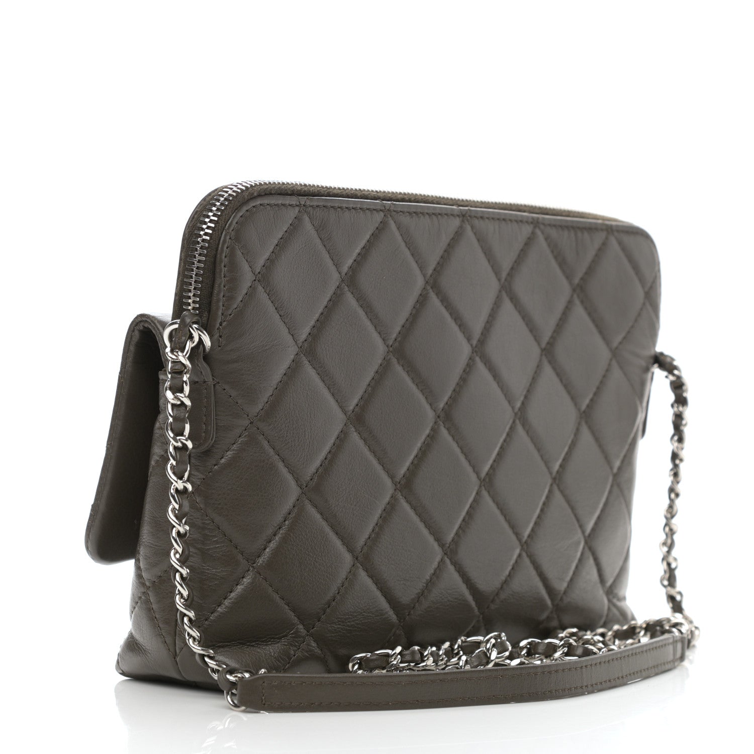 Chanel Lambskin Quilted Crossbody Dark Khaki 3 of 9