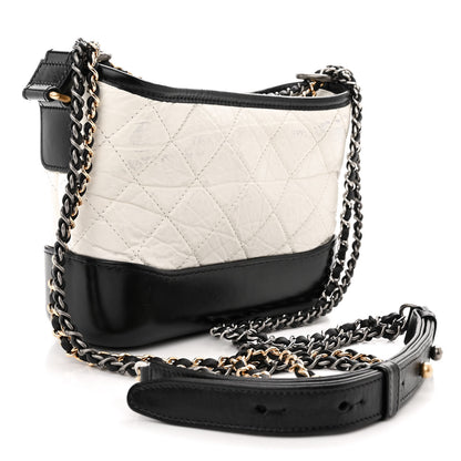 Chanel Aged Calfskin Quilted Small Gabrielle Hobo Black White 3 of 14