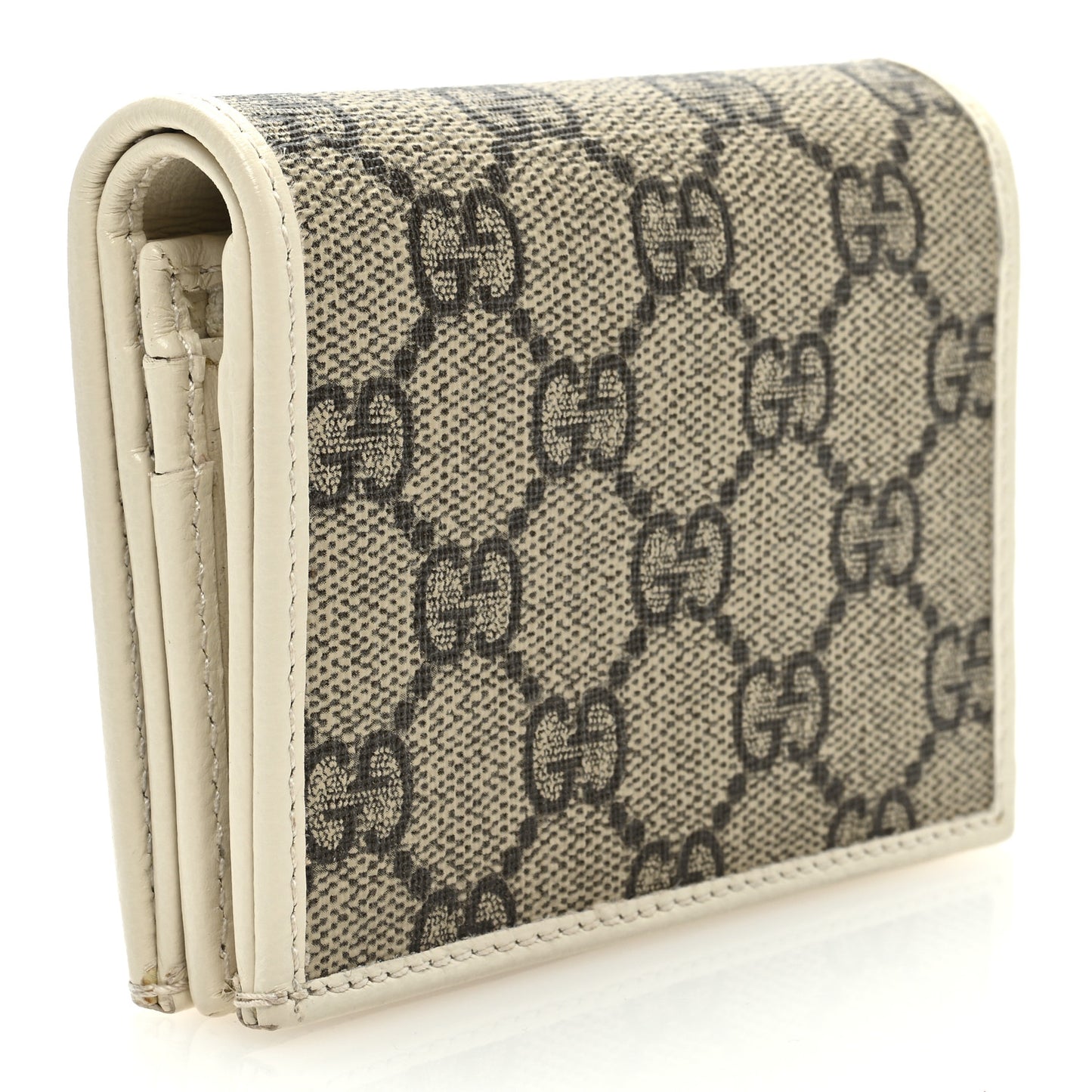 GG Supreme Monogram Azalea Calfskin Horsebit 1955 Card Case Wallet Beige Ebony Mystic White