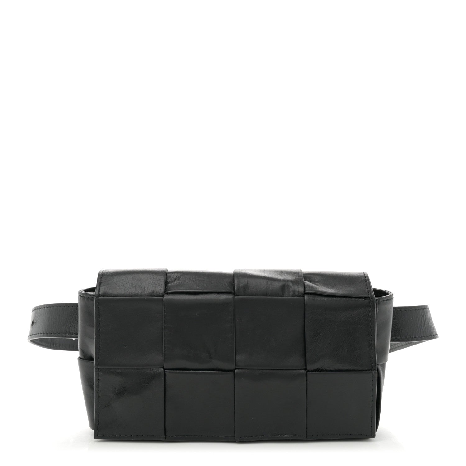 Bottega Veneta Paper Calfskin Intreccio Cassette Belt Bag Black 1 of 11