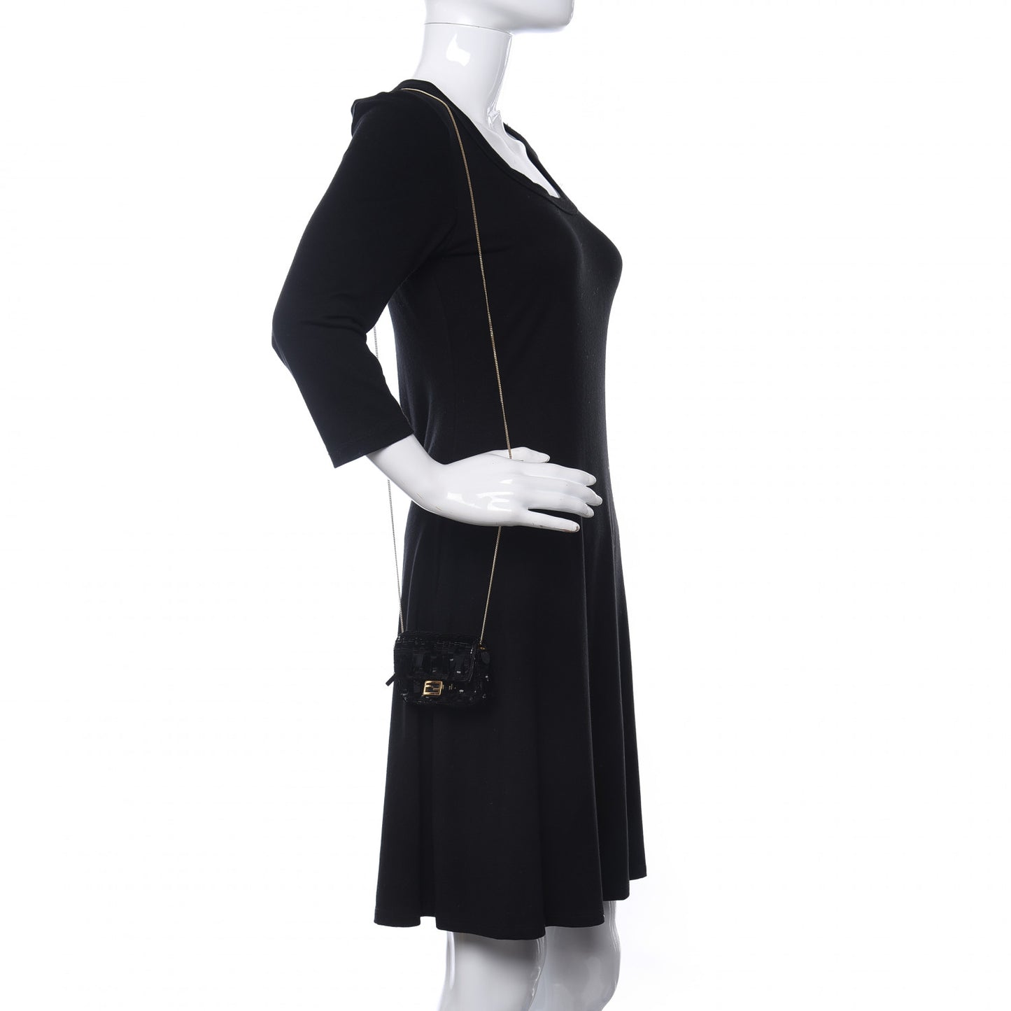 Sequin Paillettes Shiny Nappa Sex and the City Nano Baguette Belt Charm Black