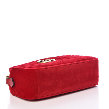 Gucci Velvet Matelasse Small GG Marmont Chain Shoulder Bag Hibiscus Red 4 of 11