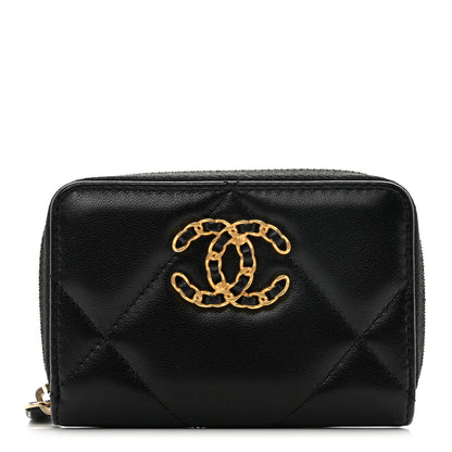 Chanel Lambskin Quilted Chanel 19 Zip Around Coin Purse Wallet Black 1 of 7