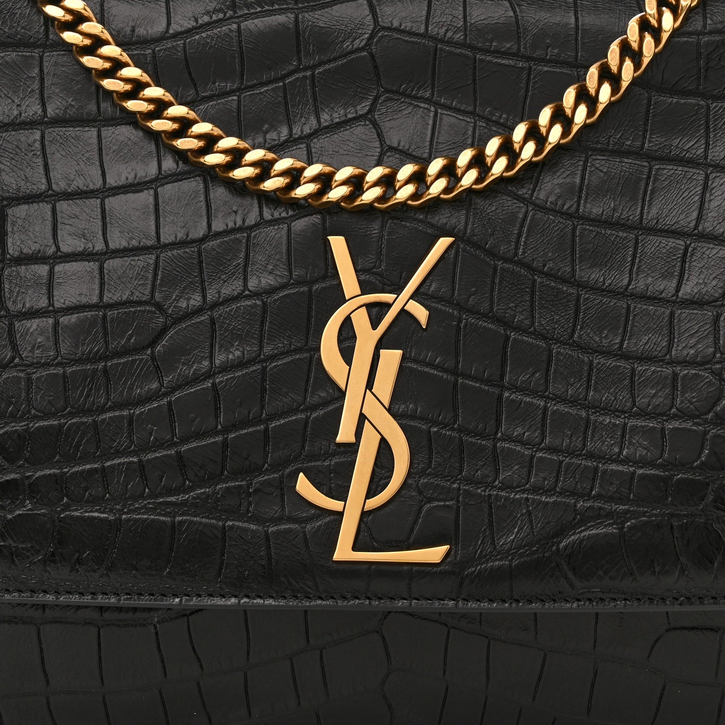 Calfskin Crocodile Embossed Suede Medium Reversible Monogram Kate Satchel Military Taupe